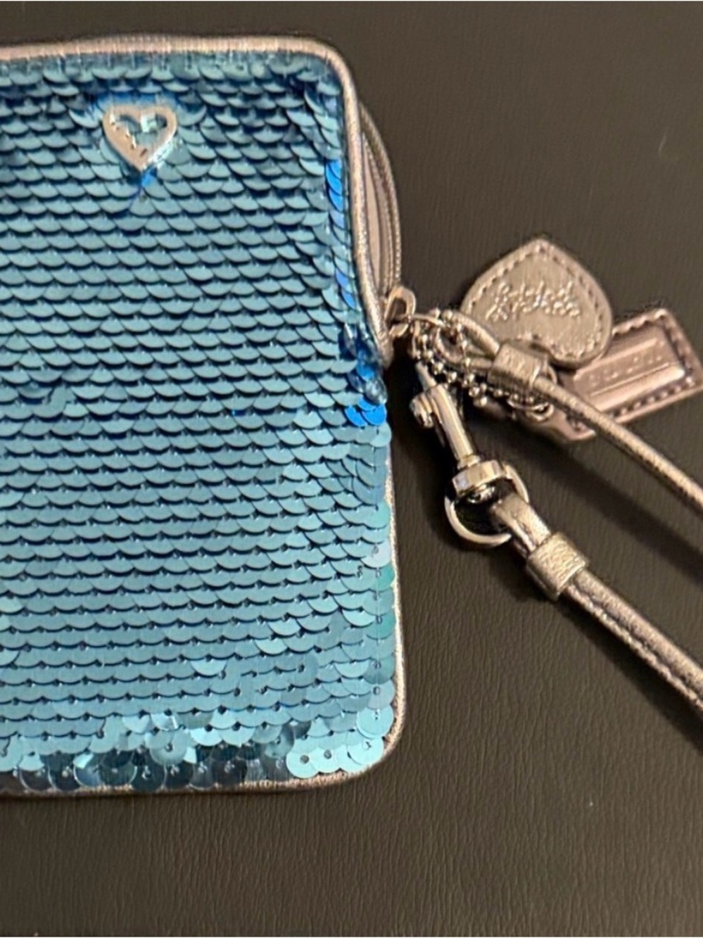 Coach Poppy Teal Sequin Phone Wristlet with COA - Picture 13 of 14